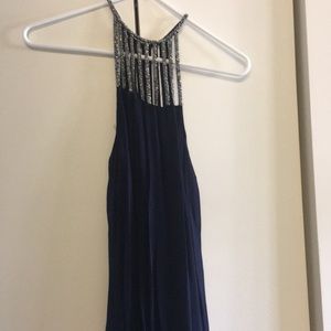 Navy Cocktail Dress with beaded neckline and back